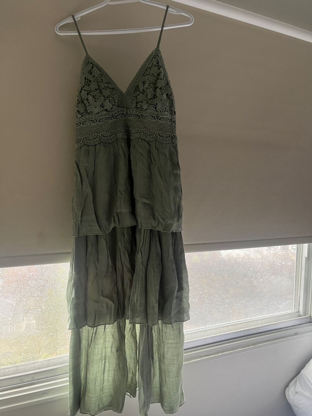 Rebellion Olive Tiered Lace-Detail Maxi Dress